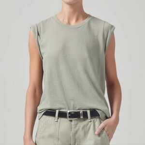 Citizens Of Humanity Kelsey Roll Sleeve Tee In Spring Moss